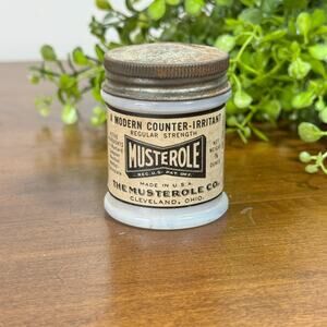 Vintage Musterole Ointment Milk Glass Jar Metal Lid Cleveland Ohio 1930s